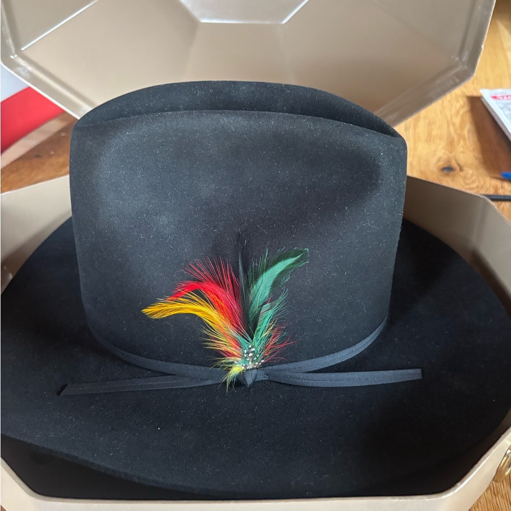 Classic Black Stetson Rancher 10x Beaver. RARE EUC 7.5, includes hard hat box.